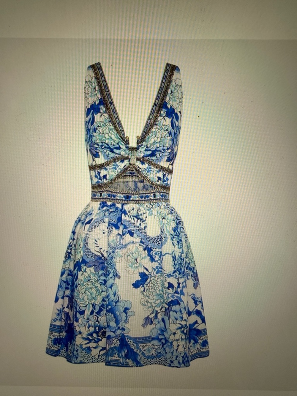 Camilla Blue🩵 and White Floral Cutout Mini Dress - Picture 3 of 12